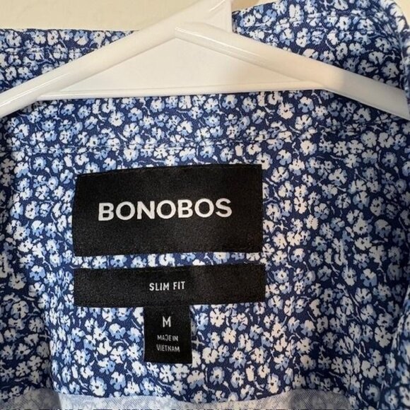 Bonobos Shirt Mens Medium Blue Floral Short Sleeve Slim Fit Button Up Stretch - Picture 3 of 7